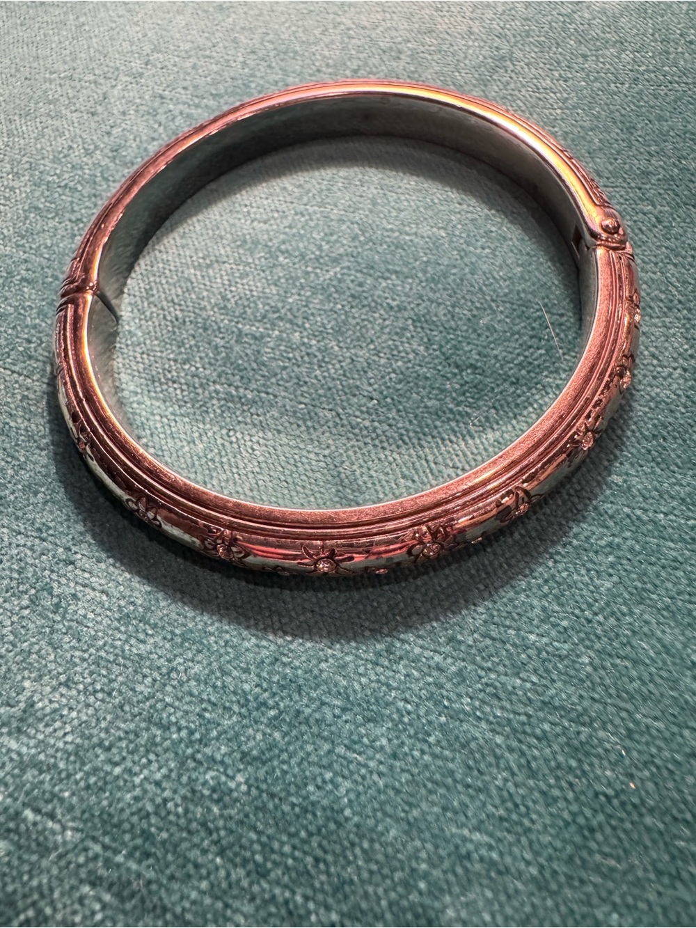 Brighton Floral Engraved Silver Hinge Bangle Bracelet